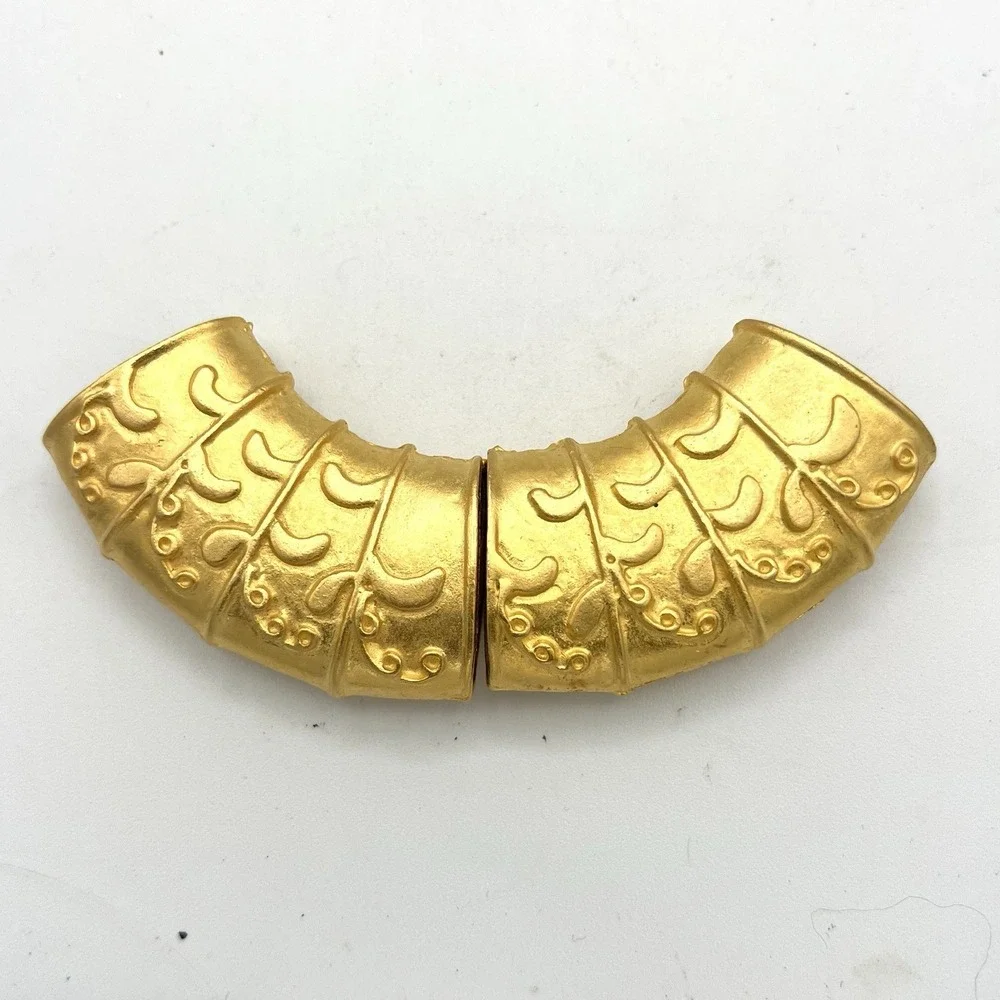 Y2K Barrel Slide Pendant Necklace Scarf Ring Tube Lot 2 Matte Gold Etruscan